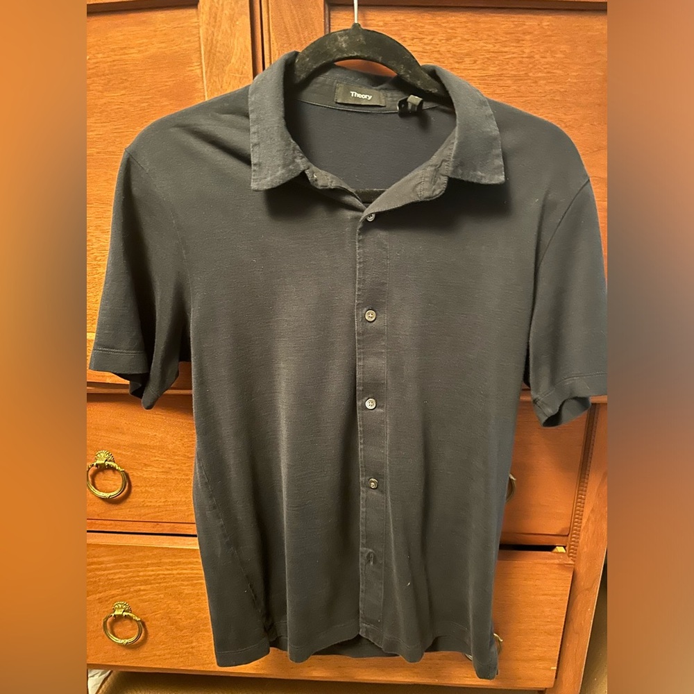 Men’s Theory Short Sleeve Button Down Shirt - S - Dark Navy - Like New Condition